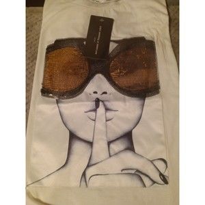 Higo Women's Xs Shirt Shh Glasses Nwt White shirt sleeve beads graphic t-shirt